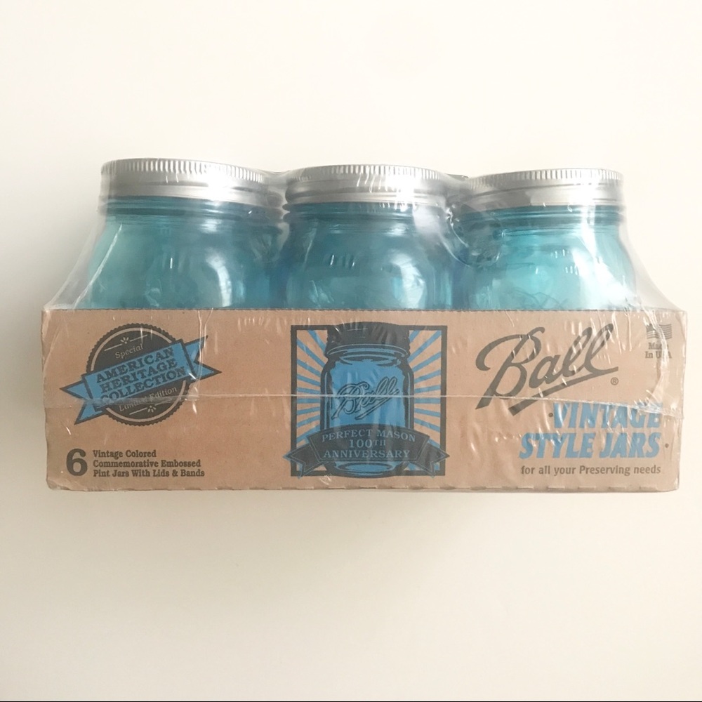 NWB Ball Mason Jar Heritage Collection Blue 6 Pint Jars 100 Year Limited Edition - Picture 3 of 9